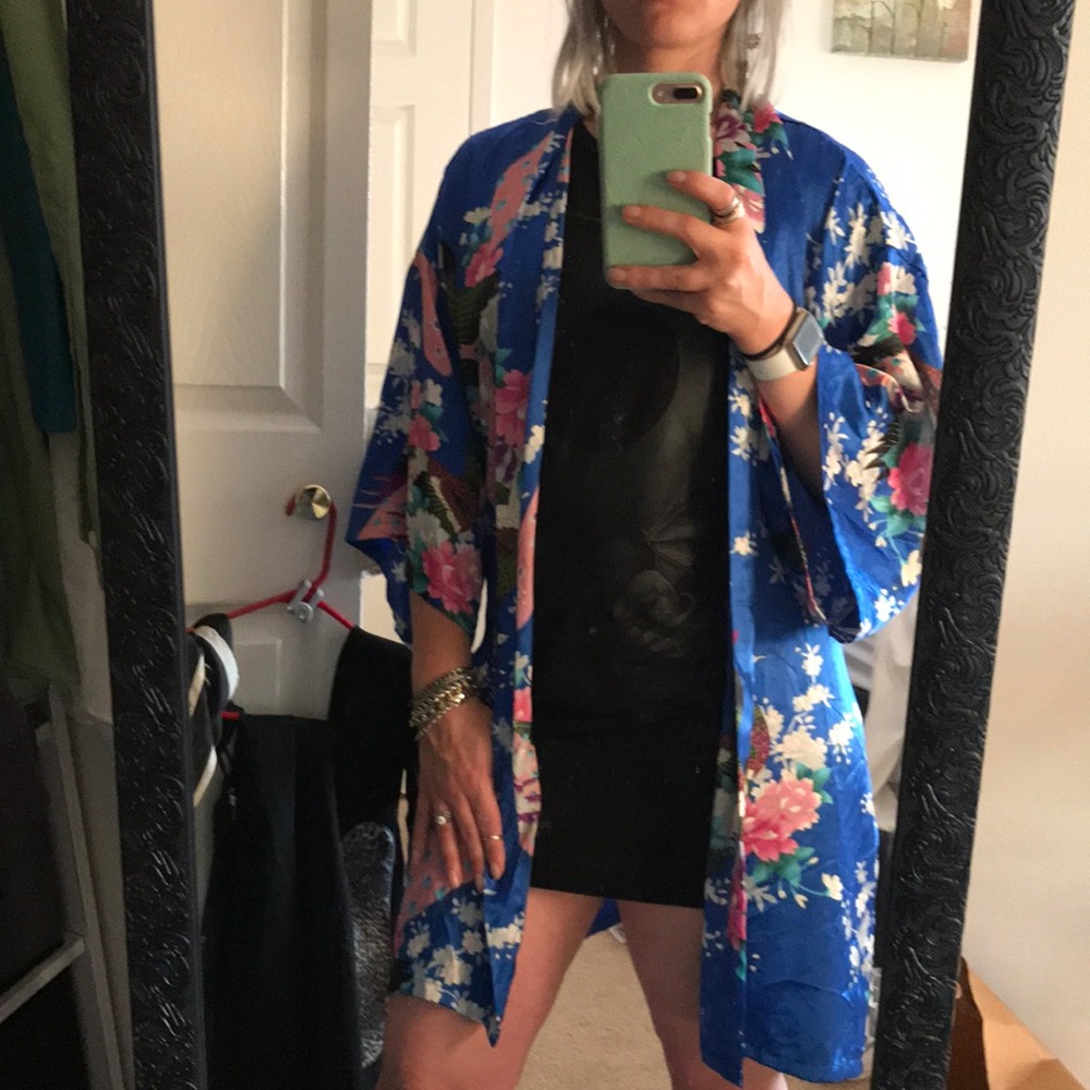 Floral Blue Kimono Robe